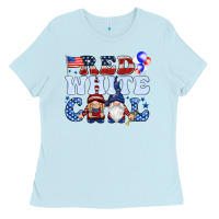 Baby Blue Red white cool with gnomies 4th of july Ladies Tee - HowdyJamesFarm
