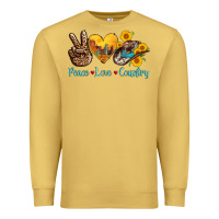 Antique Gold peace love country cowhide cowboy hat Premium Sweatshirt - AdoDesignShop