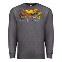 Charcoal Heather peace love country cowhide cowboy hat Premium Sweatshirt - AdoDesignShop