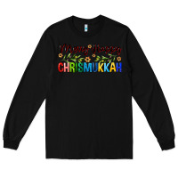 Black merry happy chrismukkah with olive branch Long Sleeve Tee - FaDigitalArtStudio