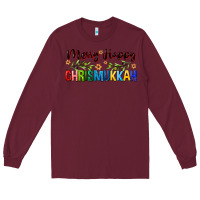 Burgundy merry happy chrismukkah with olive branch Long Sleeve Tee - FaDigitalArtStudio