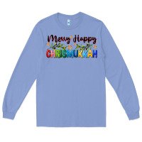Colony Blue merry happy chrismukkah with olive branch Long Sleeve Tee - FaDigitalArtStudio