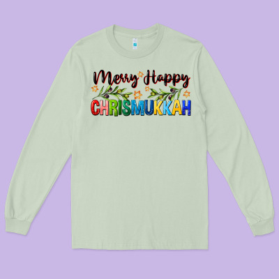 Merry Happy Chrismukkah With Olive Branch Long Sleeve Tee Designed By Fadigitalartstudio