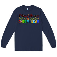 Navy merry happy chrismukkah with olive branch Long Sleeve Tee - FaDigitalArtStudio