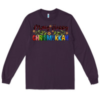 Plum merry happy chrismukkah with olive branch Long Sleeve Tee - FaDigitalArtStudio