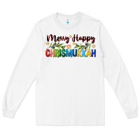 White merry happy chrismukkah with olive branch Long Sleeve Tee - FaDigitalArtStudio