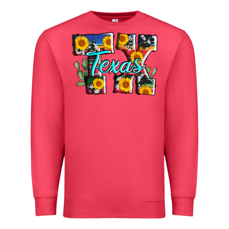 Texas Tx Serape Sunflower Cowhide Premium Sweatshirt by AdoDesignShop | Teevron
