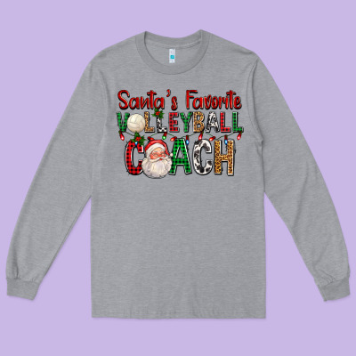 Santa's Favorite Volleyball Coach For Christmas Long Sleeve Tee Designed By Fadigitalartstudio