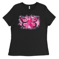 Black Cancer ribbon butterfly Cancer Awareness Ladies Tee - HowdyJamesFarm