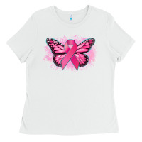 White Cancer ribbon butterfly Cancer Awareness Ladies Tee - HowdyJamesFarm