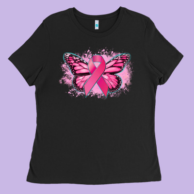 Cancer Ribbon Butterfly Cancer Awareness Ladies Tee Designed By Howdyjamesfarm