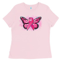 Bubblegum Pink Cancer ribbon butterfly Cancer Awareness Ladies Tee - HowdyJamesFarm