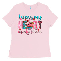 Bubblegum Pink I wear my heart on my sleeve Valentine's Day Ladies Tee - HowdyJamesFarm