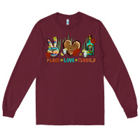 Burgundy Peace Love Tequila Long Sleeve Tee - BundleAndBundleShop