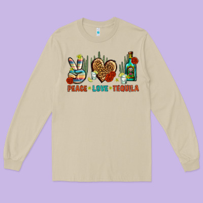 Peace Love Tequila Long Sleeve Tee Designed By Bundleandbundleshop