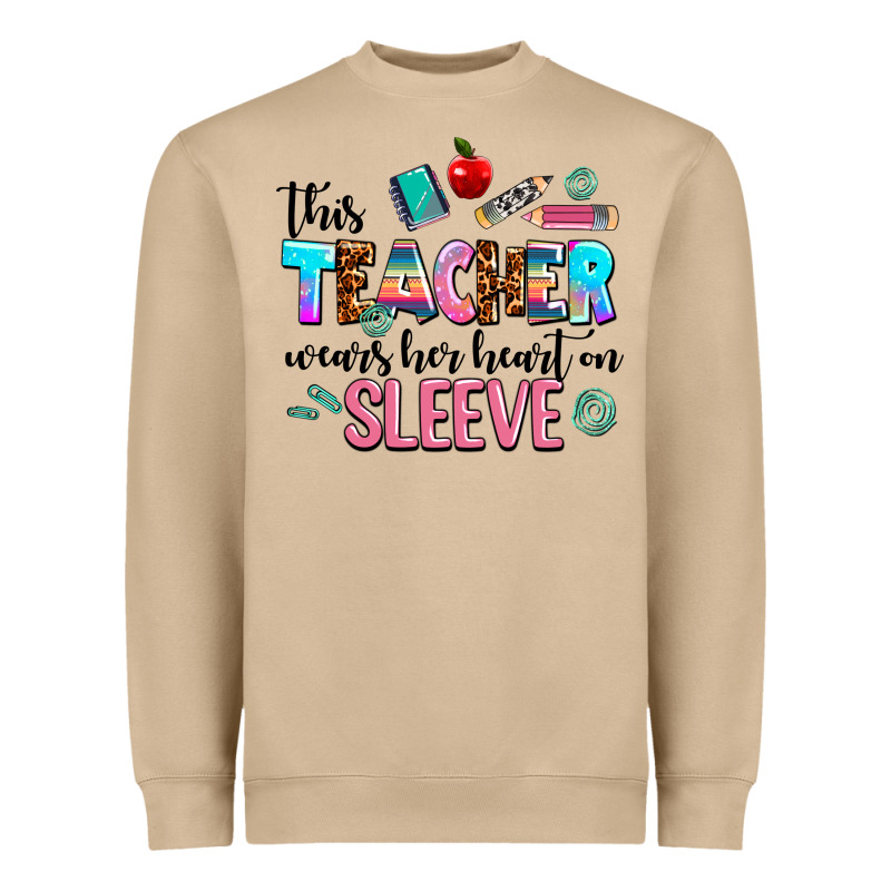 This Teacher Wears Her Heart On Sleeve Heavyweight Sweatshirt by AdoDesignShop | Teevron