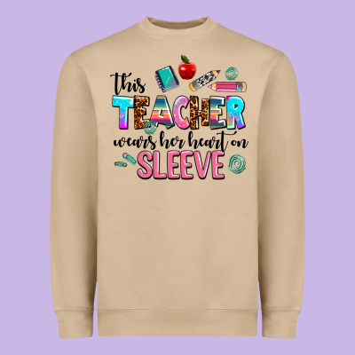 This Teacher Wears Her Heart On Sleeve Heavyweight Sweatshirt Designed By Adodesignshop