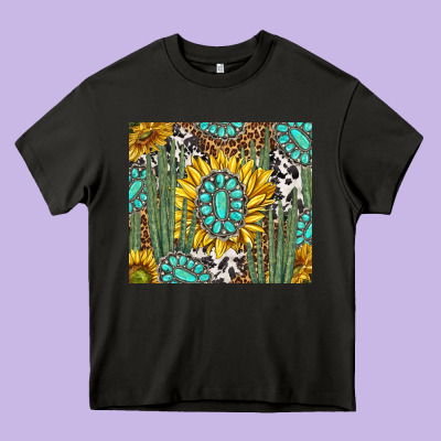 Western Cactus With Sunflowers And Turquoise Tumbler Tbs Heavy Core Tee Designed By Tumblerdesignbyshophia