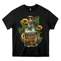 Black Western whiskey bottle Heavy Core Tee - HowdyJamesFarm