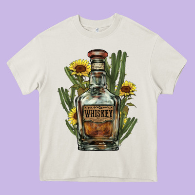Western Whiskey Bottle Heavy Core Tee Designed By Howdyjamesfarm