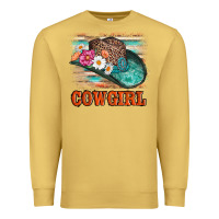 Antique Gold cowgirl hat flowers leopard and  leather Premium Sweatshirt - AdoDesignShop