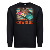 Black cowgirl hat flowers leopard and  leather Premium Sweatshirt - AdoDesignShop