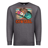 Charcoal Heather cowgirl hat flowers leopard and  leather Premium Sweatshirt - AdoDesignShop