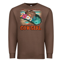 Chestnut cowgirl hat flowers leopard and  leather Premium Sweatshirt - AdoDesignShop