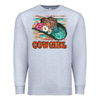 Heather Grey cowgirl hat flowers leopard and  leather Premium Sweatshirt - AdoDesignShop