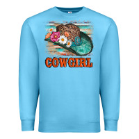 Ocean Blue cowgirl hat flowers leopard and  leather Premium Sweatshirt - AdoDesignShop