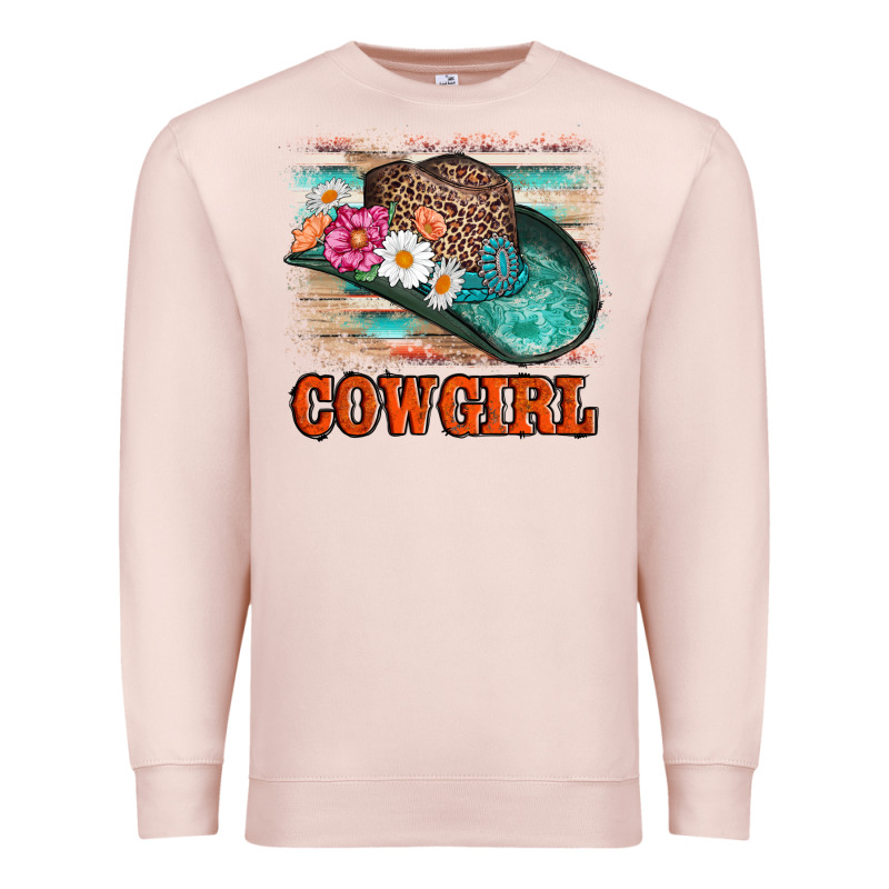 Cowgirl Hat Flowers Leopard And  Leather Premium Sweatshirt by AdoDesignShop | Teevron
