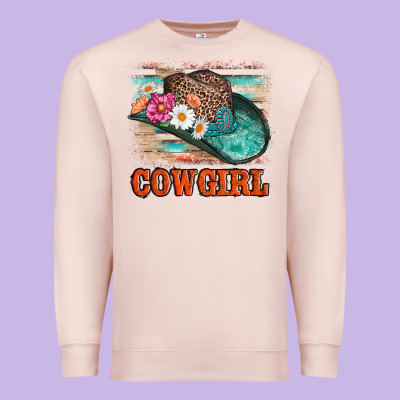 Cowgirl Hat Flowers Leopard And  Leather Premium Sweatshirt Designed By Adodesignshop
