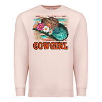 Pale Pink cowgirl hat flowers leopard and  leather Premium Sweatshirt - AdoDesignShop