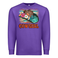 Purple cowgirl hat flowers leopard and  leather Premium Sweatshirt - AdoDesignShop