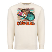 Sandshell cowgirl hat flowers leopard and  leather Premium Sweatshirt - AdoDesignShop