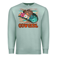 Seafoam cowgirl hat flowers leopard and  leather Premium Sweatshirt - AdoDesignShop