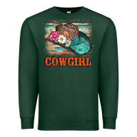 Sports Green cowgirl hat flowers leopard and  leather Premium Sweatshirt - AdoDesignShop