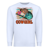 White cowgirl hat flowers leopard and  leather Premium Sweatshirt - AdoDesignShop
