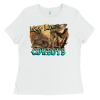 White Long live Cowboys boots hat Ladies Tee - HowdyJamesFarm