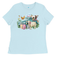 Baby Blue Easter truck farm animals Easter Day Ladies Tee - HowdyJamesFarm