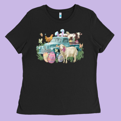 Easter Truck Farm Animals Easter Day Ladies Tee Designed By Howdyjamesfarm