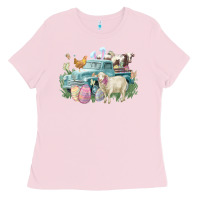 Bubblegum Pink Easter truck farm animals Easter Day Ladies Tee - HowdyJamesFarm