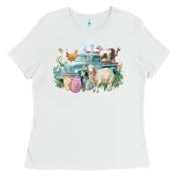 White Easter truck farm animals Easter Day Ladies Tee - HowdyJamesFarm