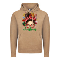 Vintage Coffee Christmas Messy Bun With Gingerbread Man Vintage Hoodie - BundleAndBundleShop