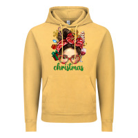 Vintage Mustard Christmas Messy Bun With Gingerbread Man Vintage Hoodie - BundleAndBundleShop