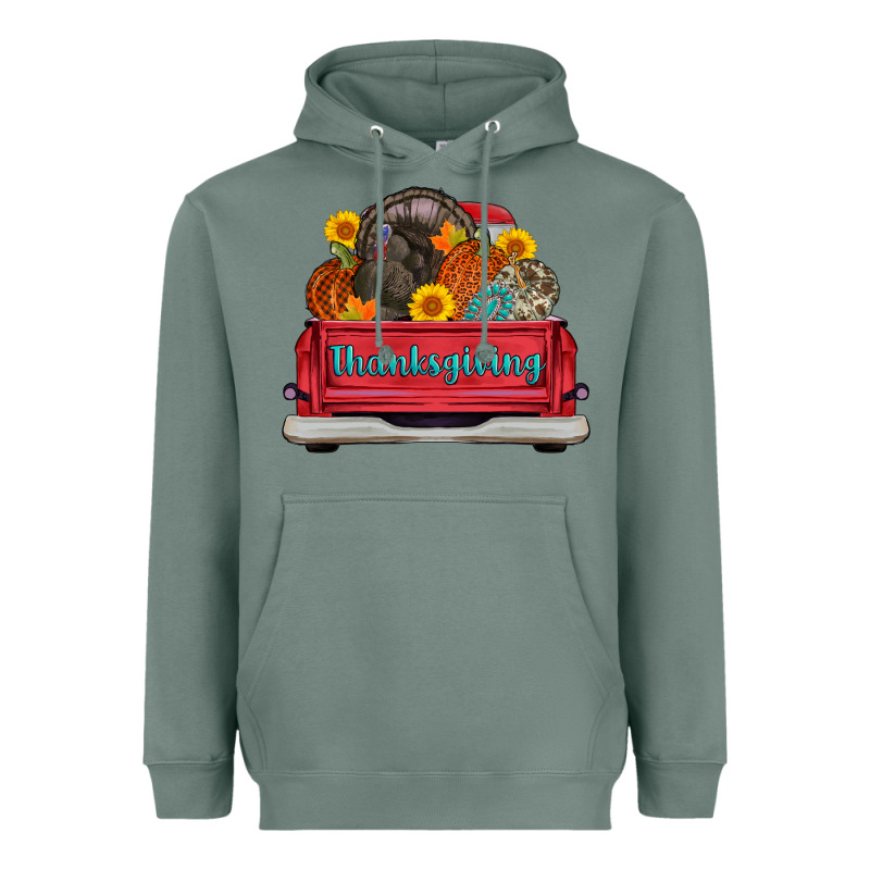 Thanksgiving Truck Turkey Pumpkin Heavyweight Hoodie by AdoDesignShop | Teevron