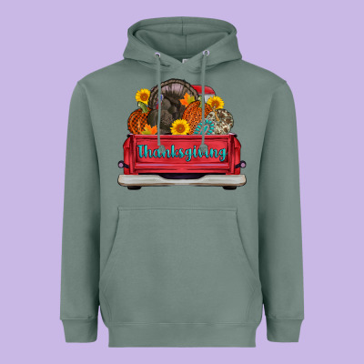 Thanksgiving Truck Turkey Pumpkin Heavyweight Hoodie Designed By Adodesignshop