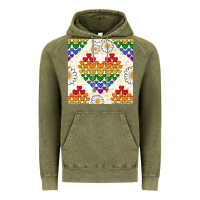 Vintage Olive Pride lgbtq hearts and daisy seamless pattern Vintage Hoodie - BundleAndBundleShop