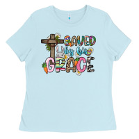 Baby Blue Saved by his grace Easter Day Ladies Tee - HowdyJamesFarm