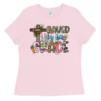 Bubblegum Pink Saved by his grace Easter Day Ladies Tee - HowdyJamesFarm